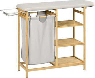HOMCOM Homcom Cesto De Ropa Sucia 57,4l, Cesta Ropa De Bamb&uacute; Con Tabla De Planchar, Soporte Para Plancha, 3 Estantes Y Bolsa Extra&iacute;ble, 113x34x82 Cm, Natural