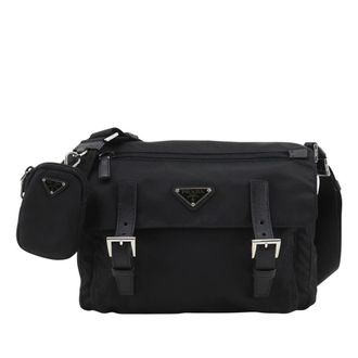 Prada Pre-owned Prada Saffiano Trimmed Re Nylon Zip Double Buckle Messenger Bag Unisex DMMORLK61PRAZMVW