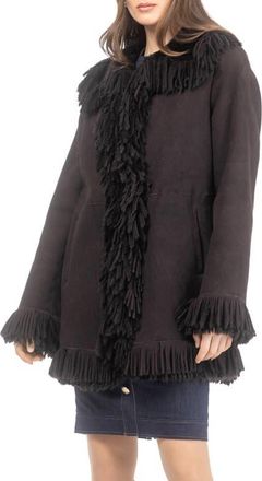 Gorski Genuine Shearling Lamb Jacket, Fringes in Dark Brown at Nordstrom, Size X-Small
