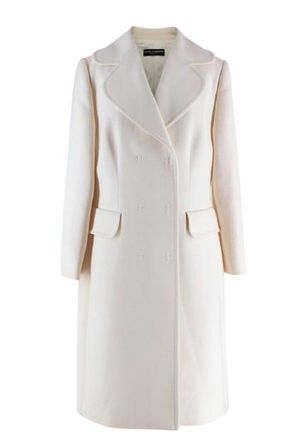 Dolce & Gabbana Cream Double Breasted Longline Wool Coat Size XL