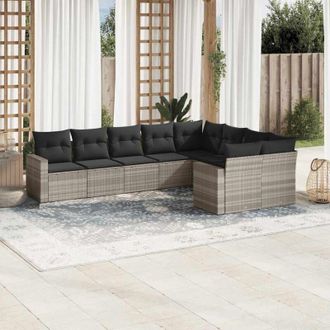 vidaXL Set Muebles Jard&iacute;n 9 Pzas Y Cojines Rat&aacute;n Sint&eacute;tico Gris Claro Vidaxl