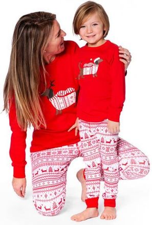 Deux par Deux Adult Women Organic Cotton Two-Piece Pajamas in Red And White Fairisle at Nordstrom, Size X-Large