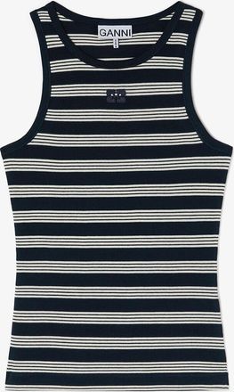 Ganni Navy Stripe Rib Tank Top - Size XXS Organic Cotton