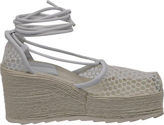 Bottega Veneta Womens Leather Stretch Lace-Up Wedge Espadrille (Authentic Pre-Loved)
