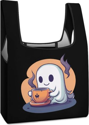 Generic Halloween Ghost Coffee Shopping Bag Reusable Grocery Tote Bag Foldable Handbag for Travel Picnic