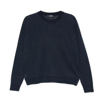 Max Mara Fijngebreide trui met ronde hals - Dames - Ronde hals truien - Blauw - L - Truien & Vesten
