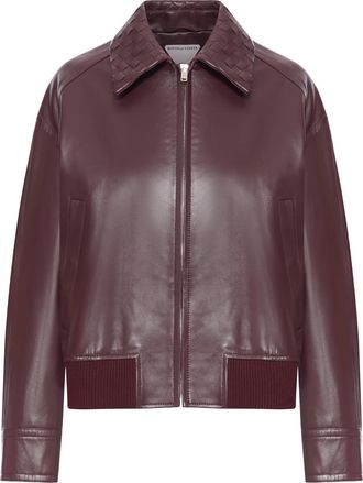 Bottega Veneta Leather Jacket With Intrecciato Motif Collar