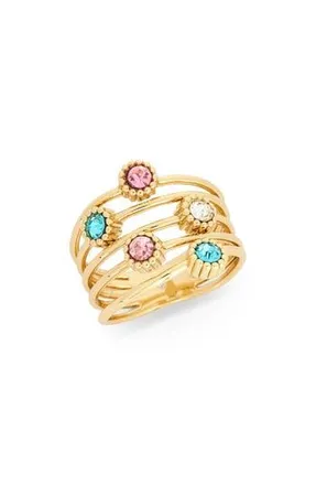 Nordstrom Rack Bezel Crystal Layered Band Ring in Pink Multi- Gold at Nordstrom Rack, Size 9
