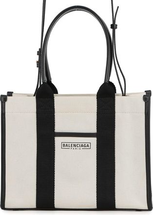 Balenciaga Black White Canvas Leather Handbag Tote Bag (Pre-Owned)
