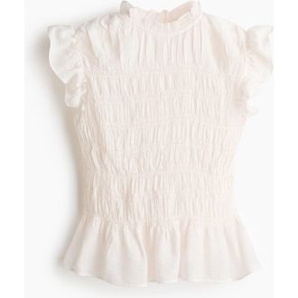 H&M Smocked Peplum Top in White at Nordstrom, Size Xx-Large