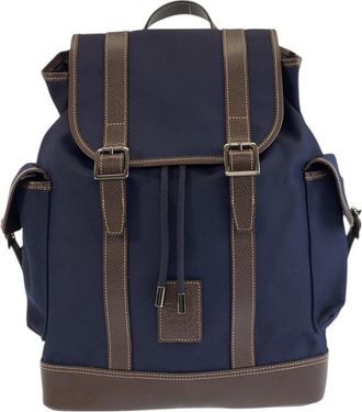 Longchamp Brown Navy Canvas Leather Backpack (Pre-Owned)
