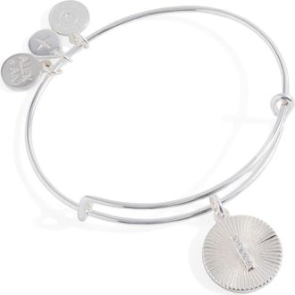 Alex and Ani Pave Starburst Texture Initial Bangle Bracelet in Silver - I at Nordstrom