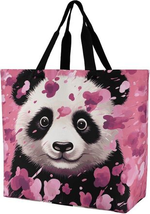 Generic Pink Panda Cotton Shopping Bag Durable Shoulder Bag Lightweight Shopping Bags For Picnic Daily Use Work