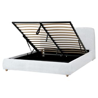 Beliani Cama Con Almacenaje Minimalista Moderno 160 X 200 Cm Tela Gris Claro Blagnac