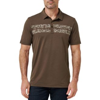Travis Mathew Orchard Walk Floral Stripe Polo in Chocolate at Nordstrom, Size Xx-Large