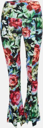 Norma Kamali Multicolor Floral Printed Jersey Bell Bottom Pants