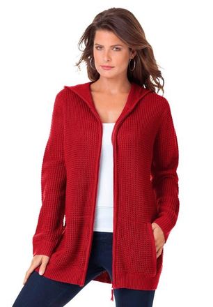 Roaman's Plus Size Waffle Knit Zip-Front Relaxed Hoodie in Vivid Red at Nordstrom, Size Medium