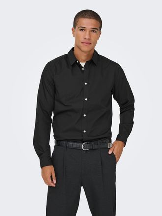 Only & Sons Langarmhemd ONLY & SONS ONSFLORIAN LIFE LS POPLIN SHIRT OTL, Herren, Gr. L, N-Gr, schwarz, Web, Obermaterial: 65% Polyester, 35% Baumwolle, unifarben,