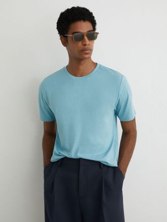 Reiss Sea Blue Cotton Crew-neck Tailored-fit T-shirt, Xxl