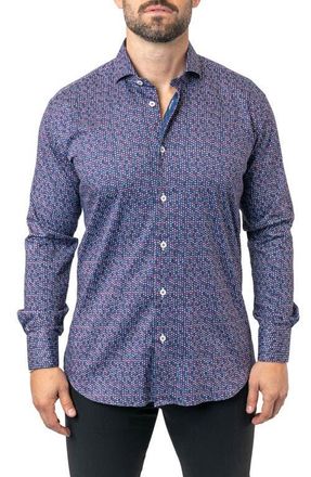 Maceoo Einstein Stretchchain 60 Multi Contemporary Fit Button-Up Shirt in Purple at Nordstrom, Size 7