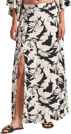 Tribal Side Slit Maxi Skirt In Ivory/black