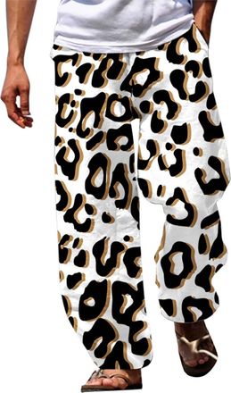 Generic Mens Hippie Trousers - Leopard Print, Harem Pants Mens Japanese Casual 3D Print Trousers Drawstring Pockets Comfortable Lightweight Track Pants Mens L