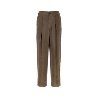 Giorgio Armani Straight Trousers, male, Brown, Size: M Single-pleat Viscose Trousers