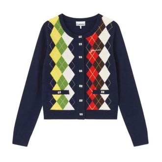 Ganni Truien & Vesten, Dames, Blauw, S, Wol, Argyle Cardigan