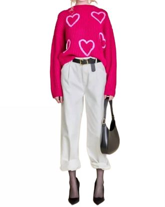 English Factory Heart Embroidery Knit Top In Fuchsia/pink