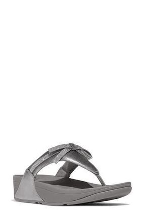 FitFlop Lulu Glitz Bow Post Toe Wedge Sandal in Silvereen at Nordstrom Rack, Size 11