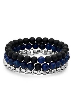 HMY Jewelry Mens Set of 3 Bracelets in Silver/Black/Blue at Nordstrom Rack
