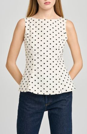 Wayf Arielle Polka Dot Boat Neck Top in Ivory Polka Dot at Nordstrom, Size X-Small