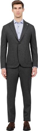 L.B.M. 1911 L.b.m. 1911, Kostuums, Heren, Grijs, 3Xl, Leer, Abito monopetto in tessuto tecnico diagonale