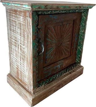 Wanderlust Deco Mesita De Madera Acabado Artesanal Azul 52x29x60