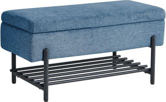 Beliani Storage Bench Blue Fabric Upholstery Water-Repellent Metal Legs Lift Up Top SOLVANG