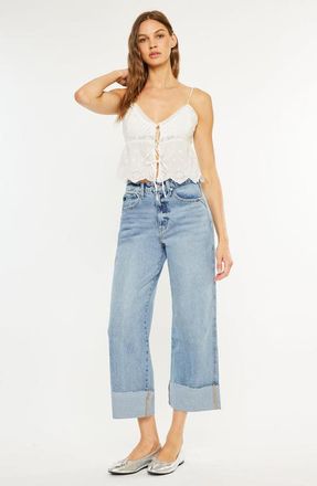 Kancan Alfie 90s Cropped Wide Leg Jeans in Medium Wash at Nordstrom, Size 31
