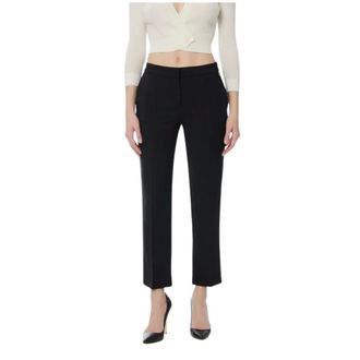 Elisabetta Franchi Cropped Trousers, female, Black, Size: 2XL Lightweight Crepe Trousers with Logo Charm