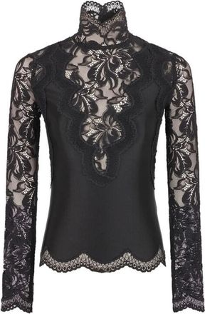 Paco Rabanne Black Long Sleeve Top In Lace And Jersey, Brand Size 34 (US Size 2)