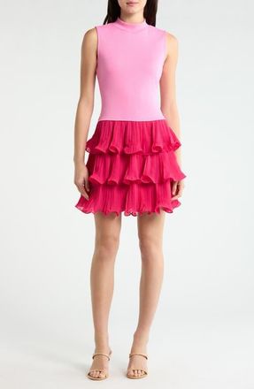 Sugarlips Haydri Colorblock Tiered Pleated Minidress in Pink-Red at Nordstrom, Size X-Large