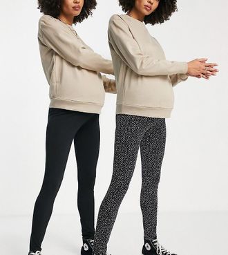 Mama Licious Mamalicious Maternity - 2er-Set Leggings in Schwarz und mit Punkten