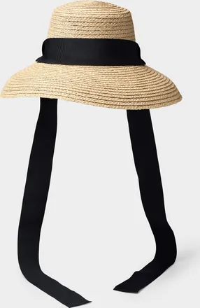 Canadian Hat Womens Raffia hat with long black ribbons