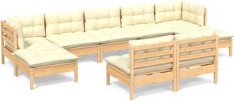 vidaXL Muebles De Jard&iacute;n 9 Piezas Cojines Madera De Pino Color Crema Vidaxl