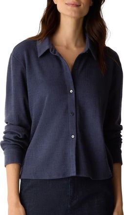 Eileen Fisher Classic Collar Crop Button-Up Shirt in Ink at Nordstrom, Size Small