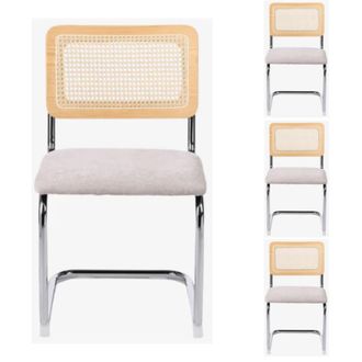 Vintahome Pack 4 Silla de comedor rat&aacute;n y tapizada Ninfa