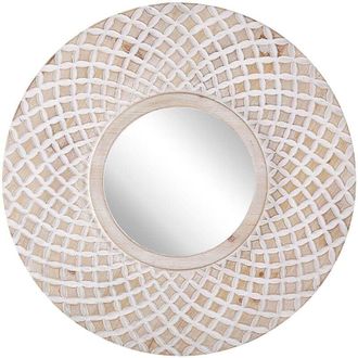 Beliani Beliani - Specchio Rotondo Decorativo in Legno Chiaro Stile Boho &oslash; 60 cm Pomaro