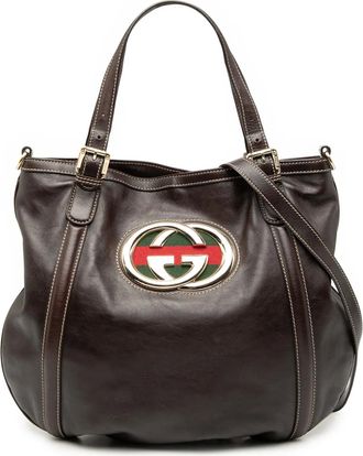 Gucci 2000-2015 Medium Leather Web Britt satchel - Marrone
