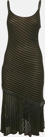 Versace Couture Black Pattered Knit Leather Trim Short Dress