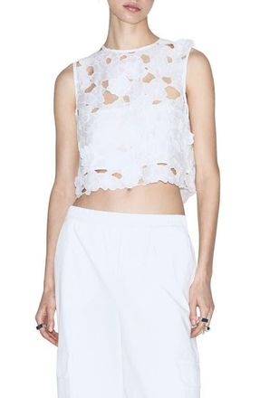 Mango Openwork Floral Cutout Crop Top in Off White at Nordstrom, Size Medium