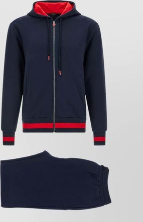 Kiton cotton hooded knitwear ribbed cuffs hem pockets