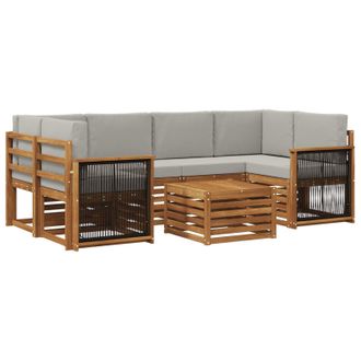vidaXL Conjunto De Sof&aacute;s De Exterior 7 Pcs Natural Y Gris Claro Vidaxl